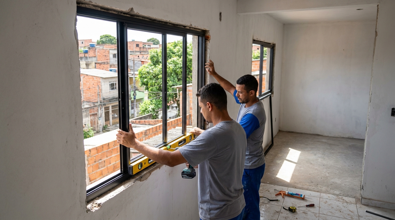Esquadria de alumínio em obra em Sorocaba-SP