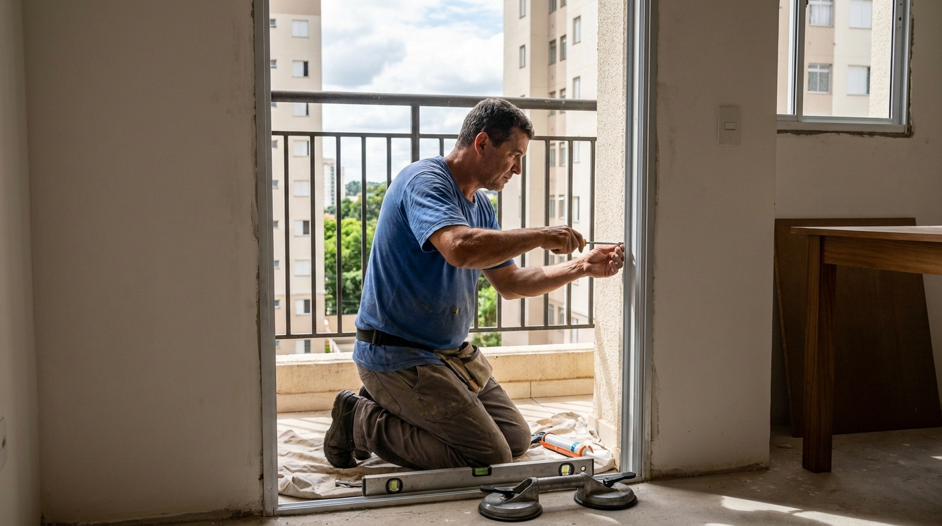 Janela de vidro em apartamento alto em Sorocaba-SP